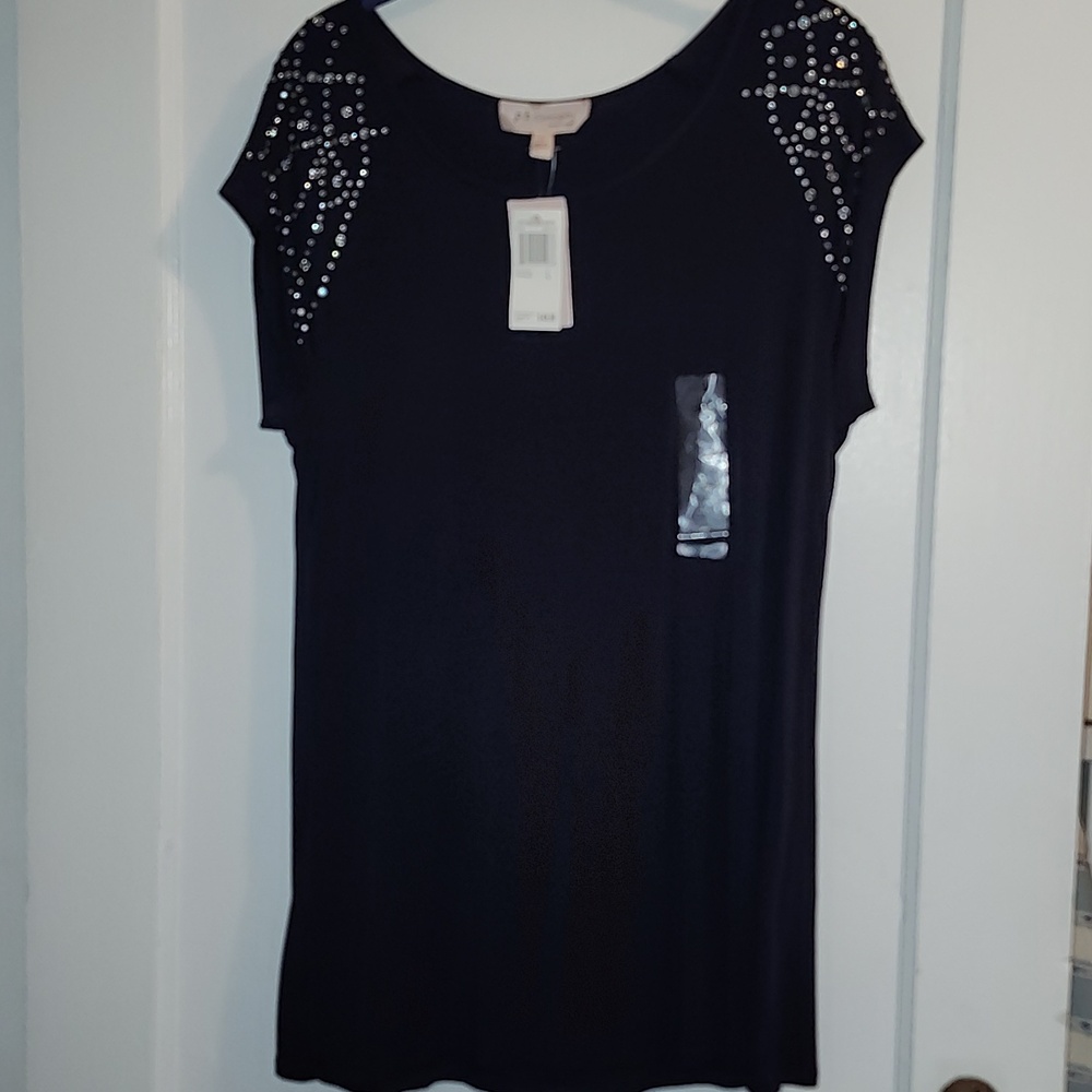 NEW with Tags Philosophy Navy Blue Studded Cap-Sleeve Tee Size Large